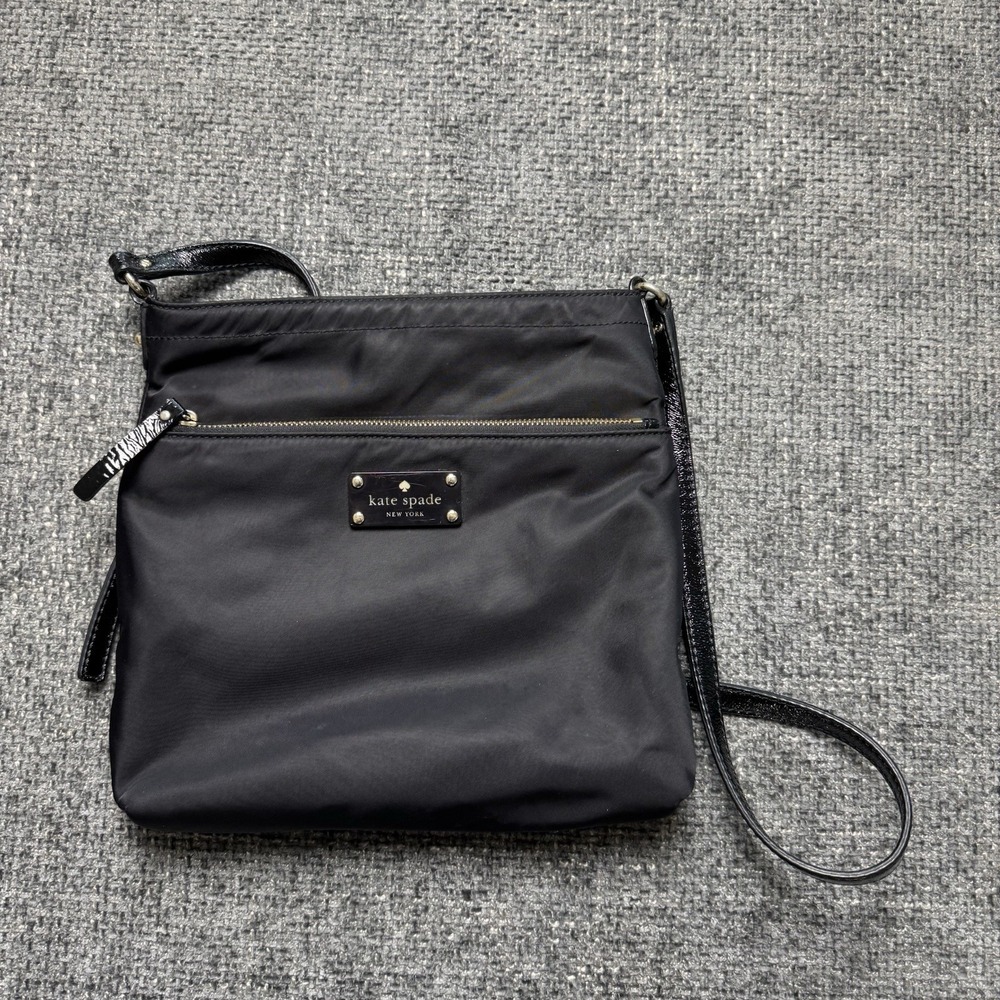 AUTHENTIC KATE SPADE BLACK NYLON PATENT LEATHER SHOULDER STRAP CROSS BODY BAG